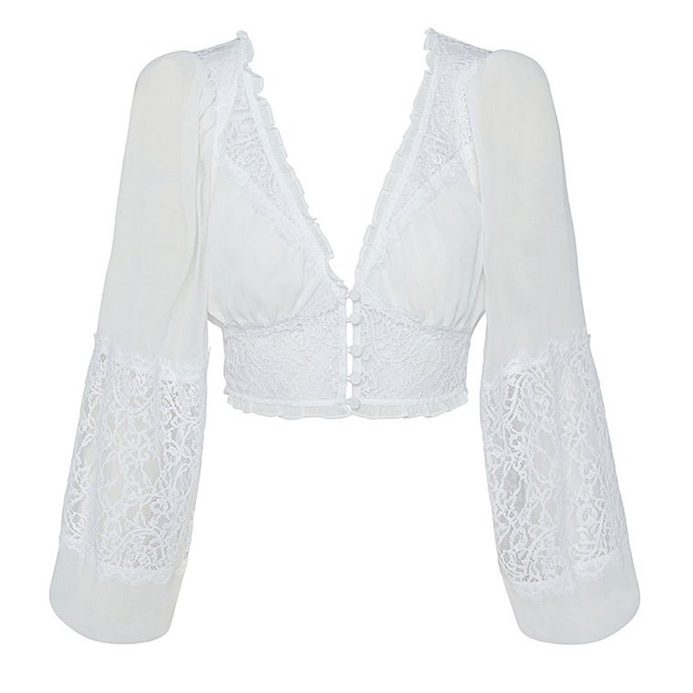 NWT For Love & Lemons Flower Lace White Blouse XXS